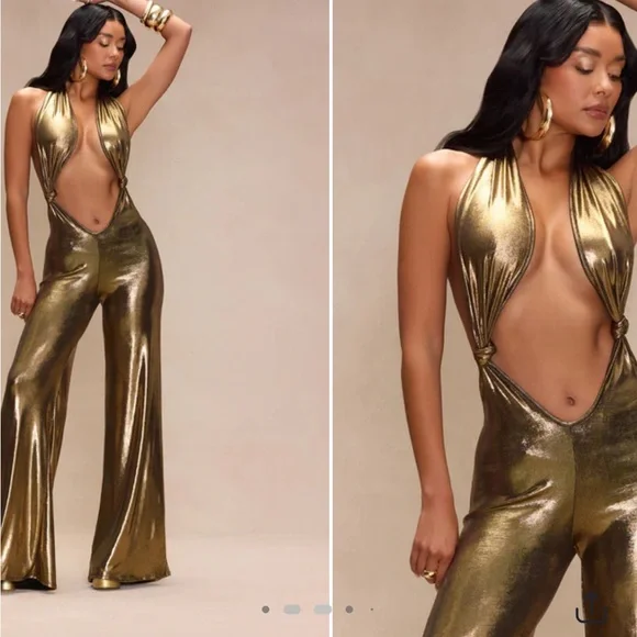 Fashion Nova Shimmering Gold Jumpsuit - Picture 1 of 3